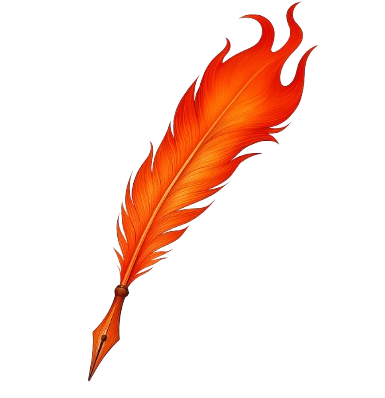 The Rich Diary logo – a fiery orange quill pen symbolizing creativity and powerful storytelling.